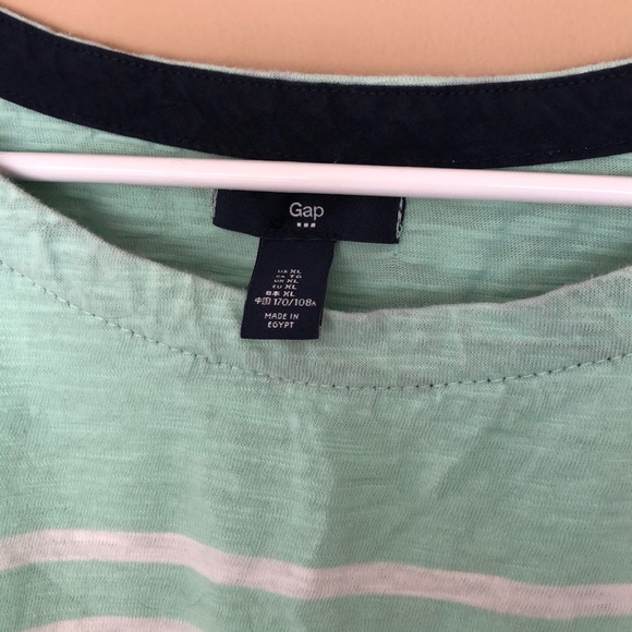 Gap green and white stripe shirt with navy trim - Picture 4 of 8